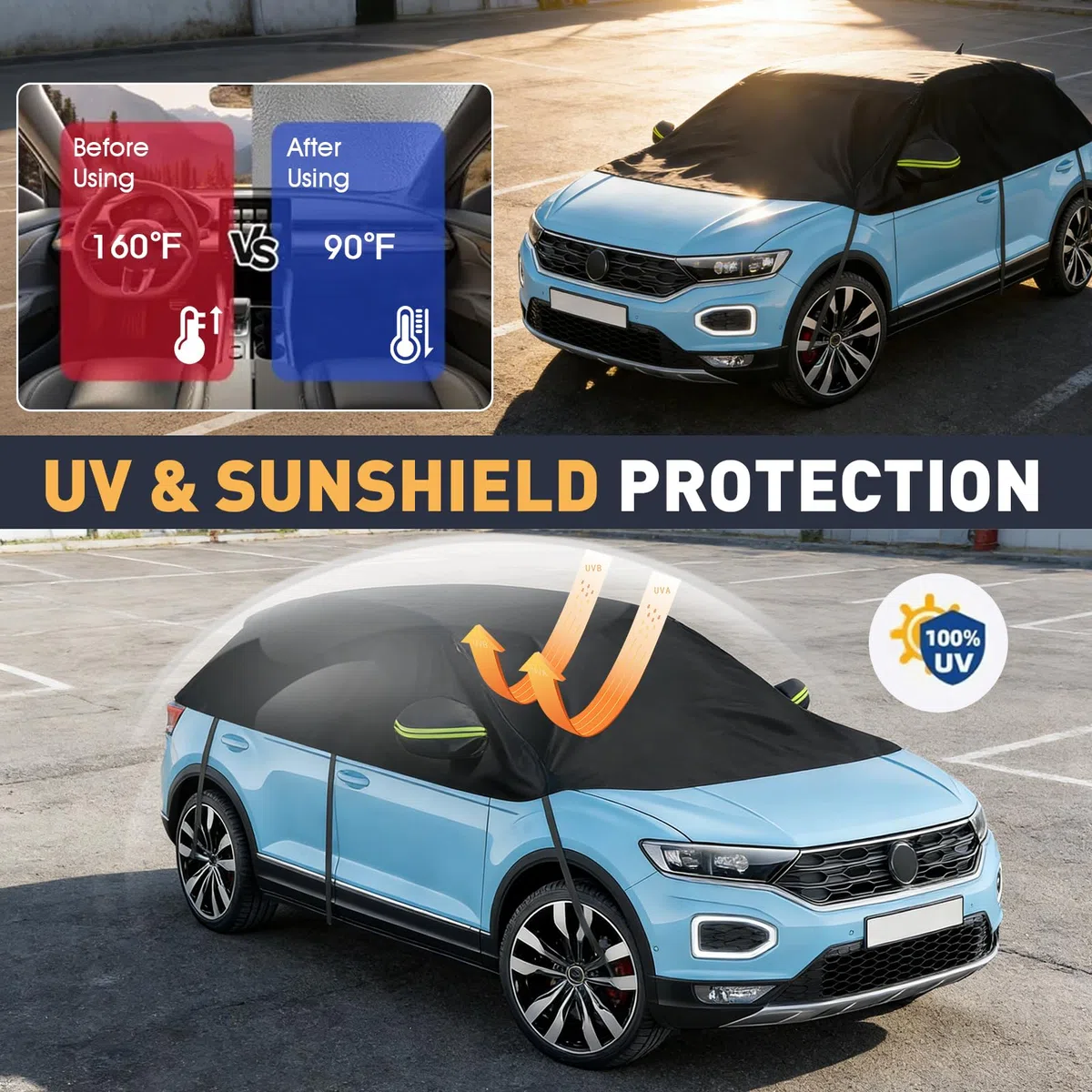 Semi copriauto di ricambio adatto per VW Tiguan SWB T-ROC T-Cross Renault Captur, universale, protezione solare mezzo garage impermeabile, semi-garage auto, resistente ai raggi UV, protezione da