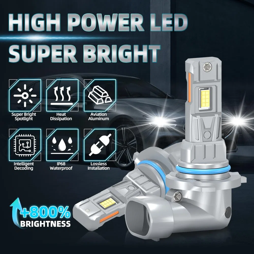 Lampadina LED per auto, 120W, 6000K Luce Bianca, Abbaglianti e anabbaglianti 9012 HIR2, Fendinebbia H11, Fari LED antiabbagliamento, Illuminazione notturna a 300 metri, For Toyota Yaris 2015-2018