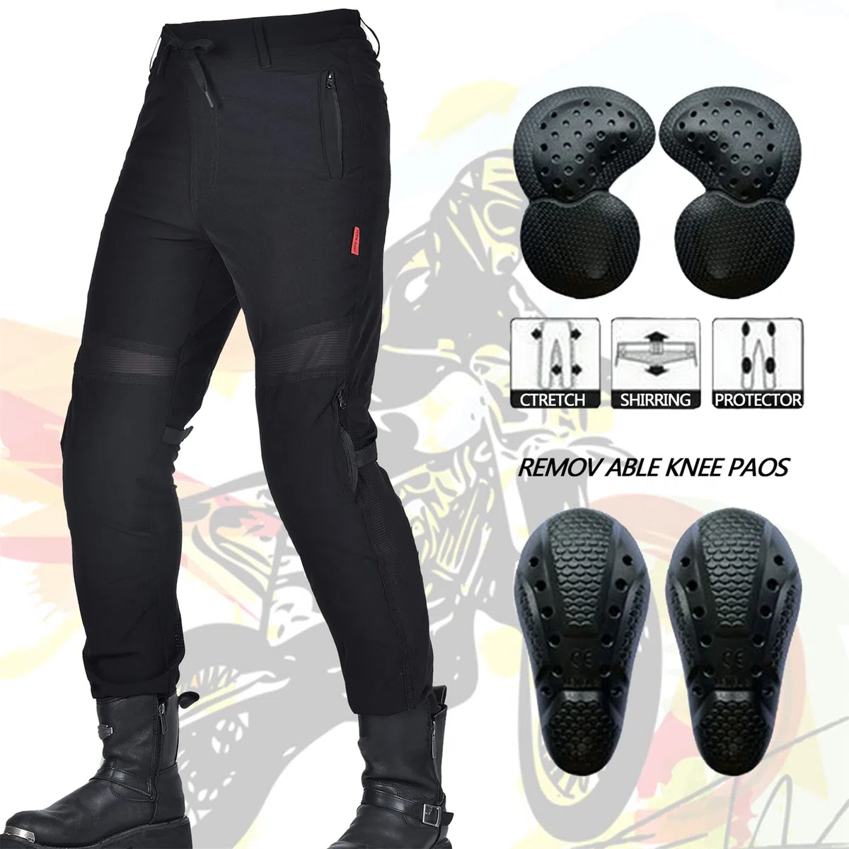 Pantaloni da moto estivi per uomo e donna, tuta da armatura da moto anti-caduta traspirante a due vie,da moto da uomo con protezione (Black,XL)