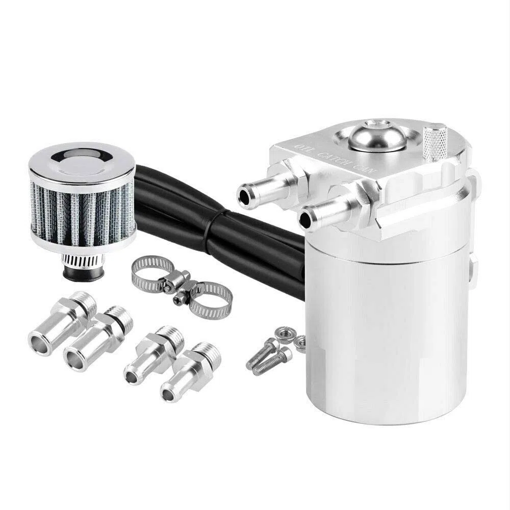 Raccogli olio universale, Riloer 300ml Filtro aria Sfiato motore Separatore olio Serbatoio olio Raccoglitore olio per auto (Argento)
