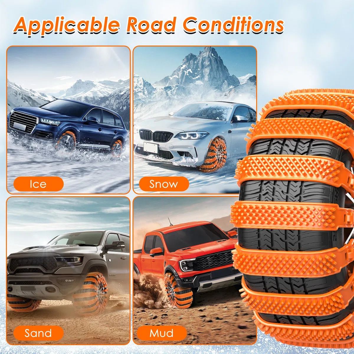 Catene da Neve per Auto Ninonly 10Pcs Riusabili Antiscivolo Catene Auto Universali per Veicolo Auto Camion SUV Adatte per Pneumatici Larghezza 165mm-255mm per Fango,Sabbia,Neve, Ghiaccio,Fuoristrada