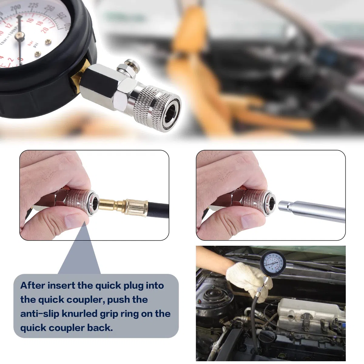 Tester di compressione per auto, Tester di Compressione, Cilindro Compressione Tester Kit Con Custodia, Benzina Motore a Gas Cilindro Compressione Tester Kit