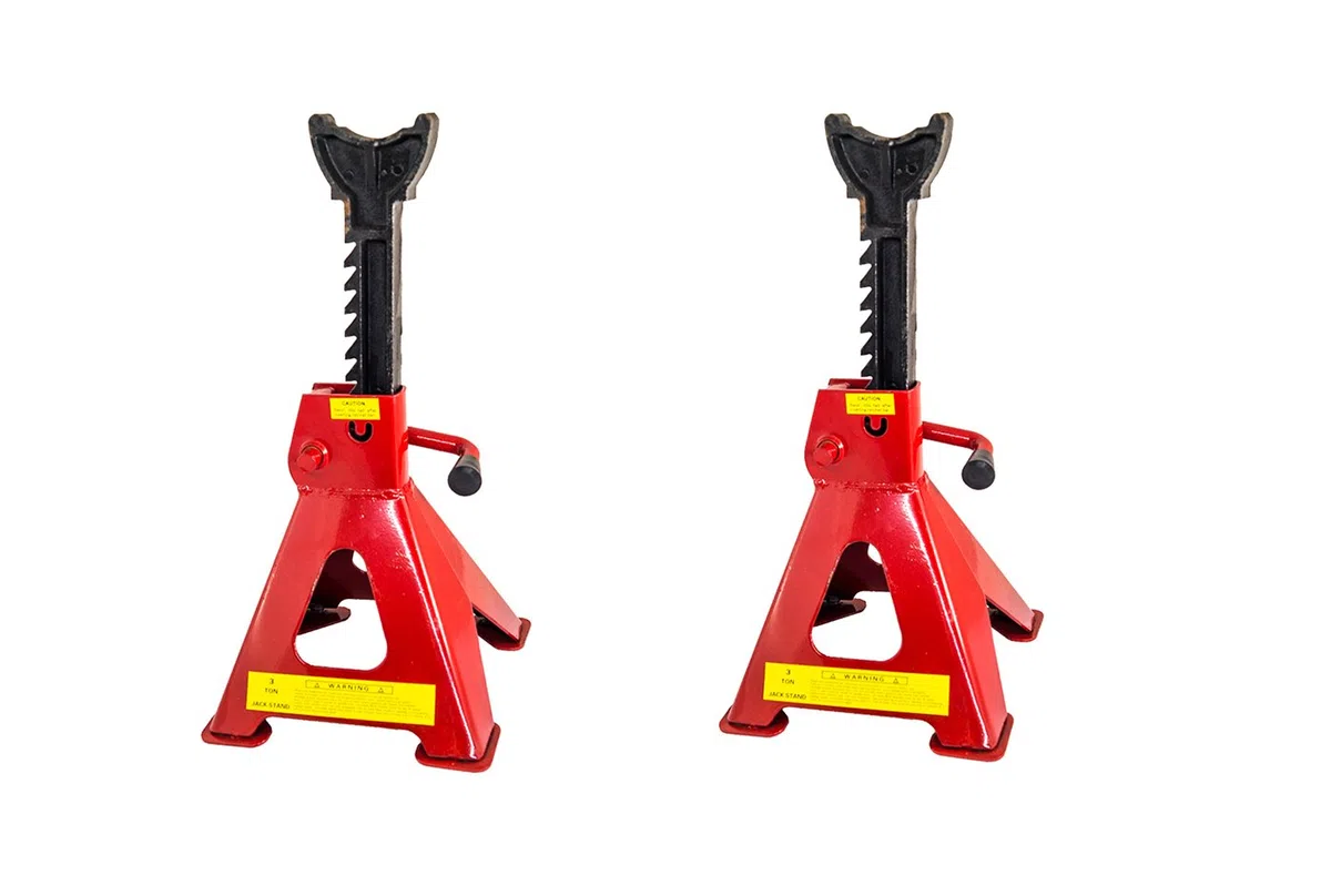 YASTA Coppia Cavalletti Auto e Moto 3 Tonnellate - Doppio Blocco con Perno di Sicurezza e Catena - Altezza Regolabile 9 Livelli - Set due Pezzi per SUV, Furgoni, Officina e Cambio Gomme