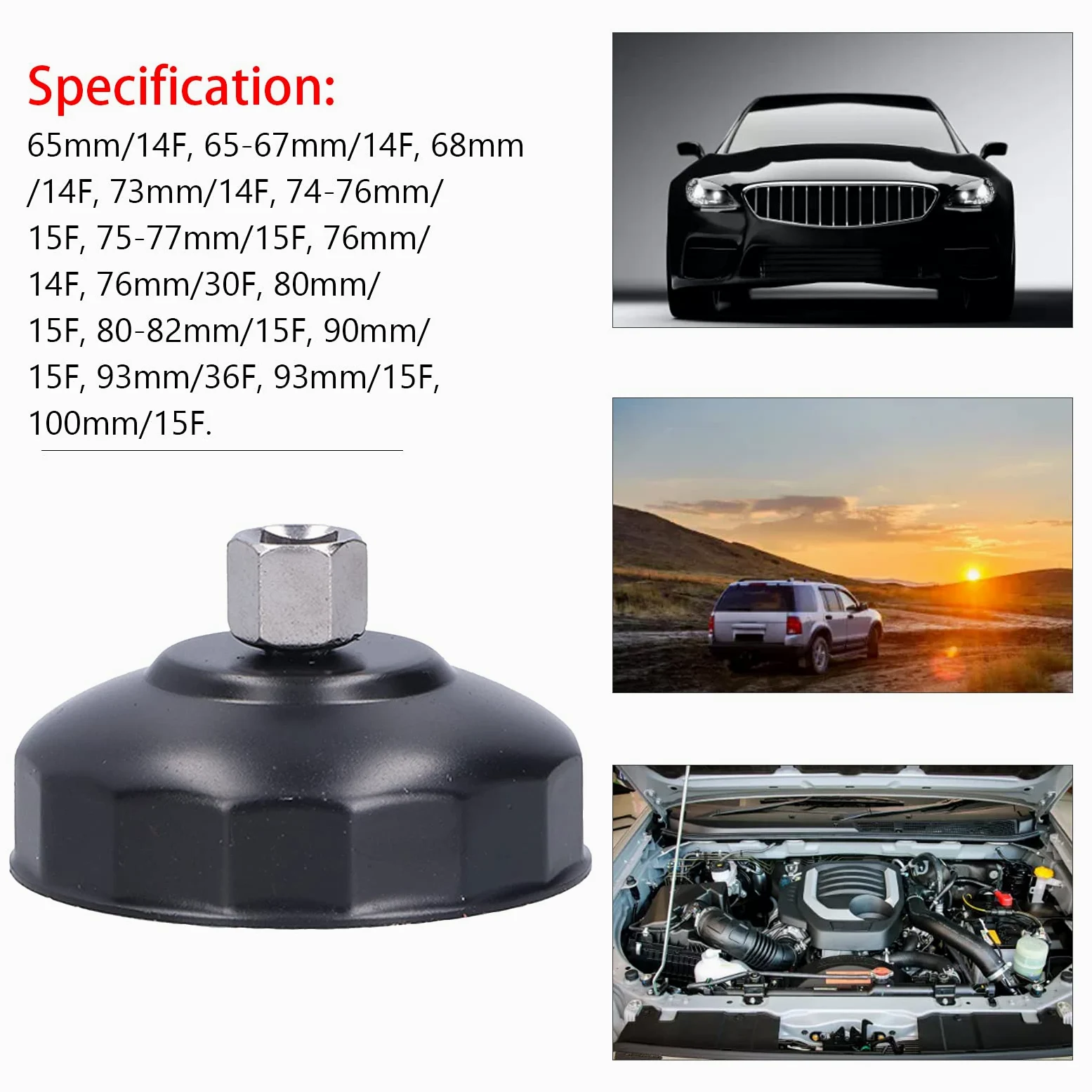 Set di 15 bussole per coppe filtro olio con attacco da 3/8 pollici, strumento per la rimozione del tappo filtro olio per un'ampia gamma di auto, struttura in metallo con