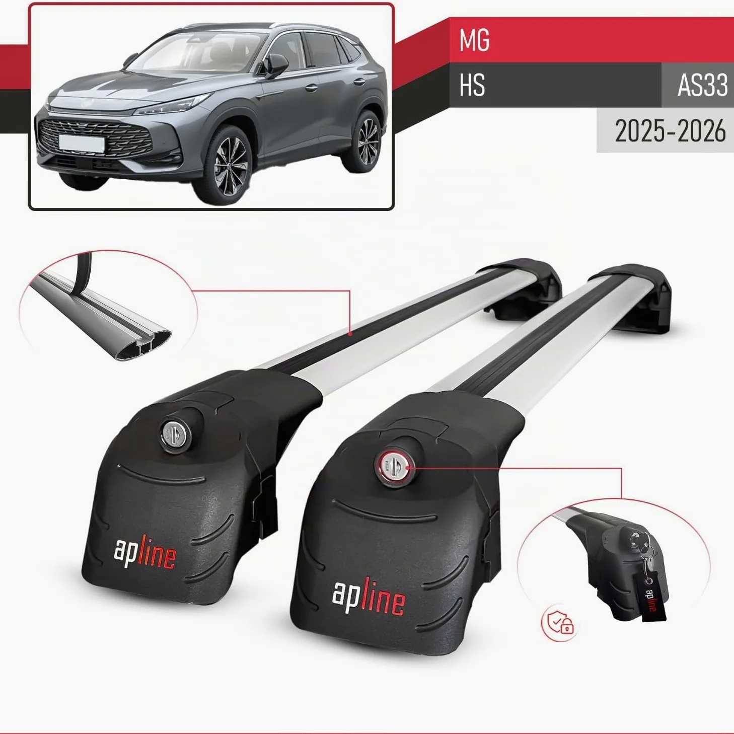Compatibile con MG HS (AS33) 2025-2026 Modello ACE-2 Barre Tetto Portapacchi Auto Barre Portatutto Grigio Alluminio 2 Barre