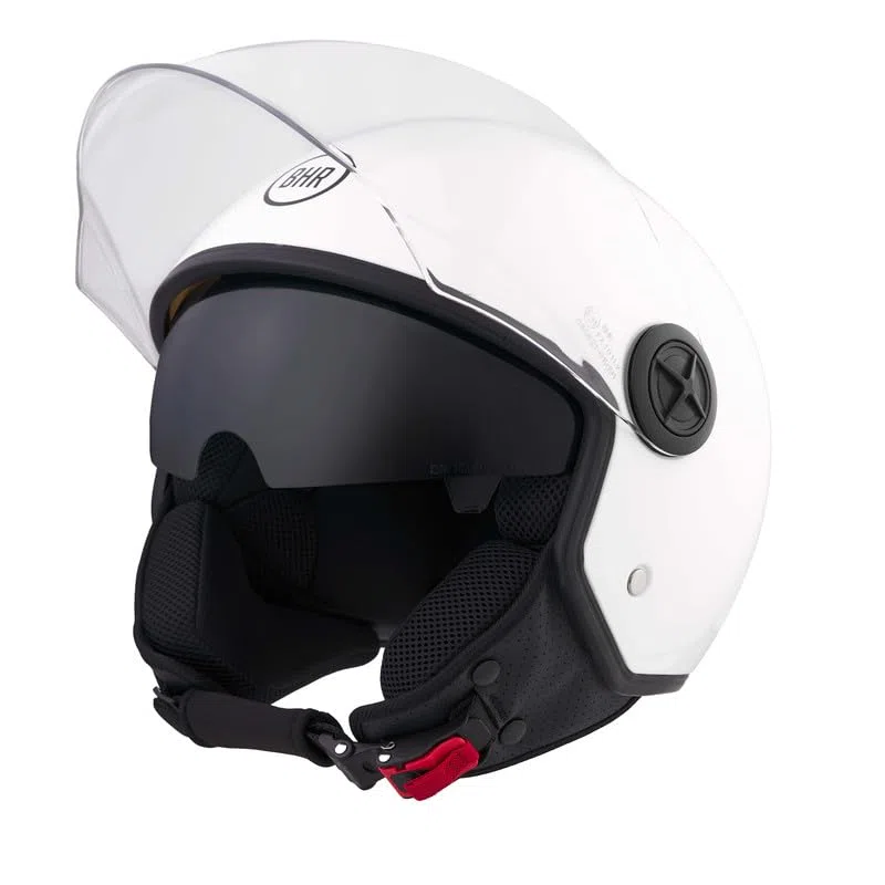 BHR Casco Demi-Jet 840 DUAL SHIELD - Casco Scooter Doppia Visiera Omologato ECE 22.06 con Visierino Interno Parasole e Sgancio Micrometrico - Bianco XS