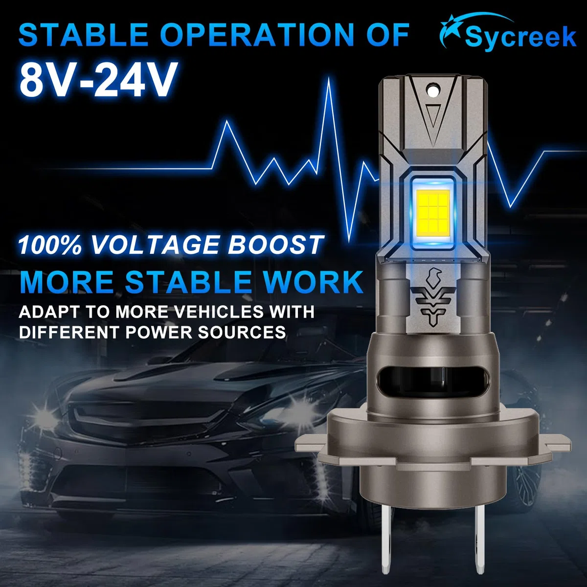 Sycreek Lampadina H7 Led,2025 Migliorato Faro Per 9-24V Auto,18 Pezzi CSP LED,120W 32000LM 600% Super Bright 6000K Bianco Lampadine H7