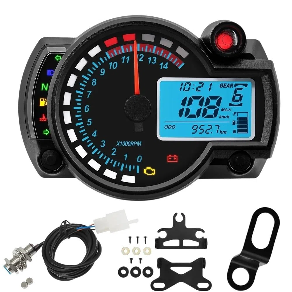 Contachilometri Universale Moto Cruscotto Digitale Del Motociclo Contachilometri Tachimetro Strumento Misuratore Regolabile 0-299 KM/H 7 colori Retroilluminazione