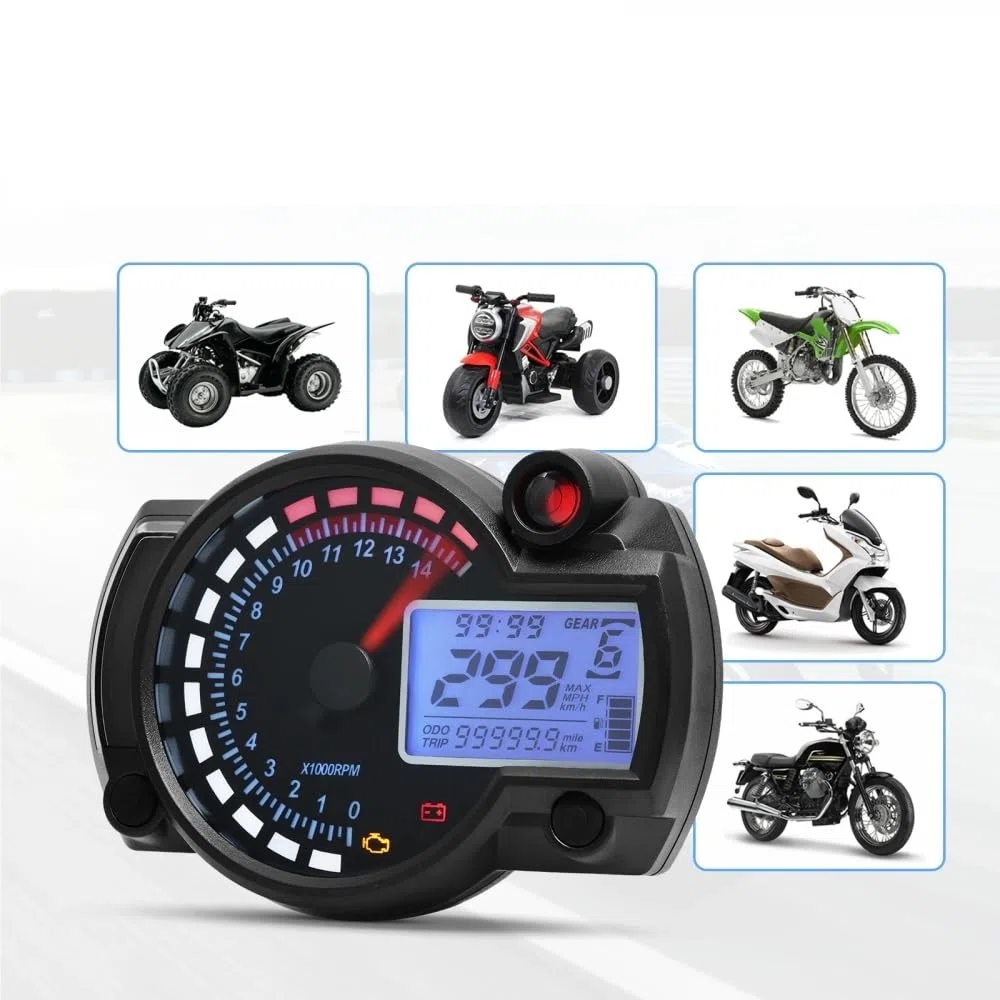 Contachilometri Universale Moto Cruscotto Digitale Del Motociclo Contachilometri Tachimetro Strumento Misuratore Regolabile 0-299 KM/H 7 colori Retroilluminazione