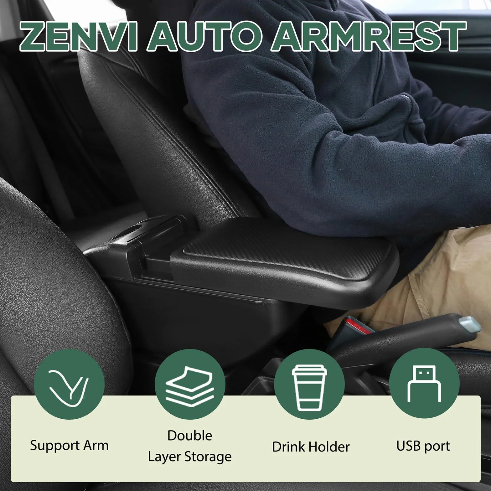 ZENVI Braccioli Compatible with Toyota Aygo X Braccioli 2022-2026 Console Centrale Organizer Immagazzinaggio Scatola Utilizzabile Per Autisti Supporto Gomito (Stile Fibra Carbonio)