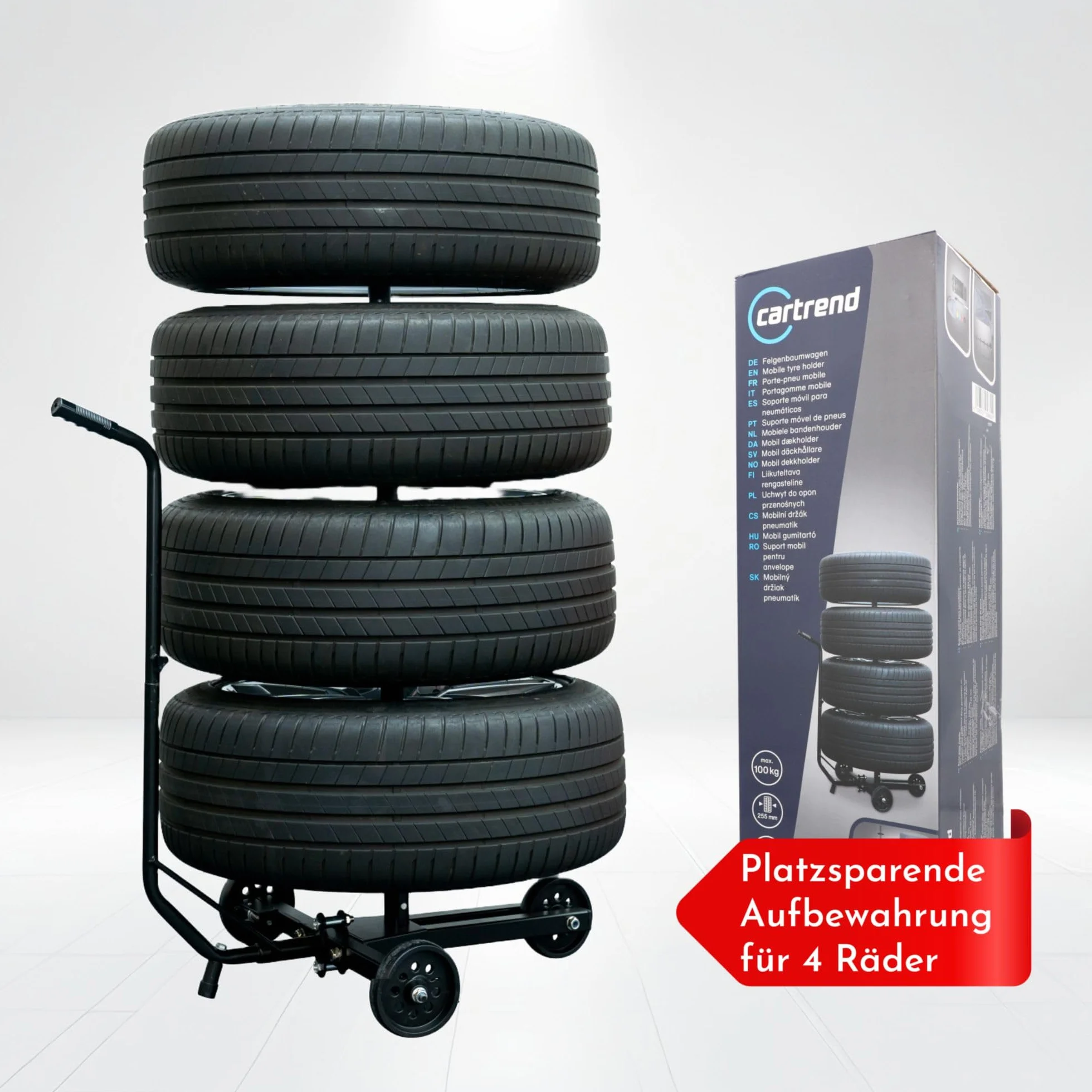 cartrend Mattoni per cerchioni, albero del cerchione mobile con copertura di protezione per pneumatici, fino a 255 mm di larghezza, rivestimenti per proteggere i cerchioni