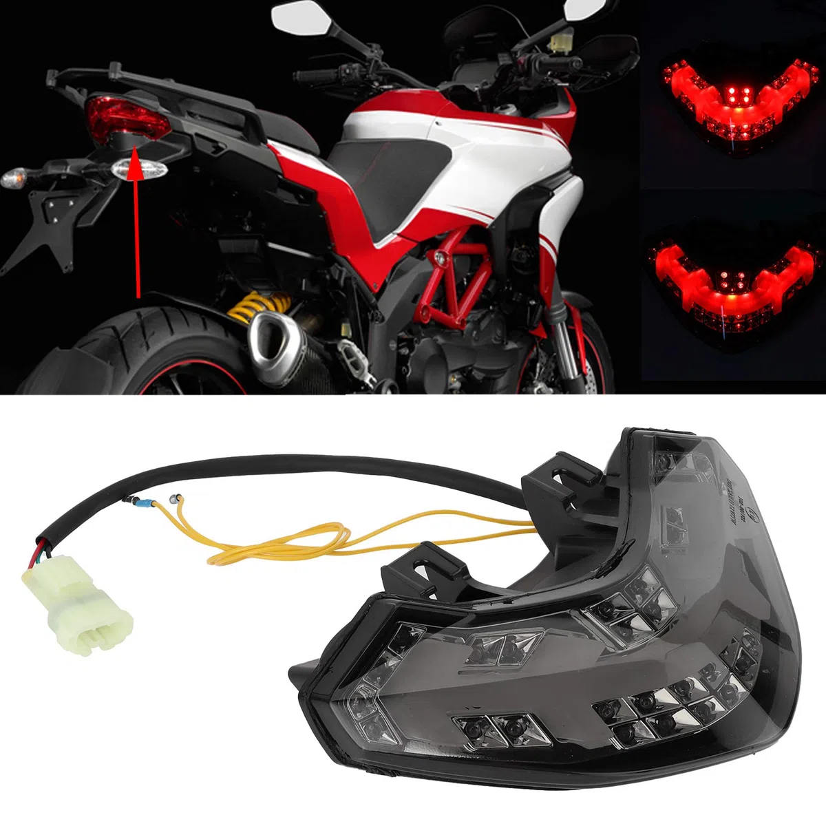 Fanale posteriore per moto, gruppo fanale posteriore, gruppo fanale posteriore a LED per moto con lente fumosa adatta per Ducati Multistrada 1200/1200s 2010-2014 plastica in PVC