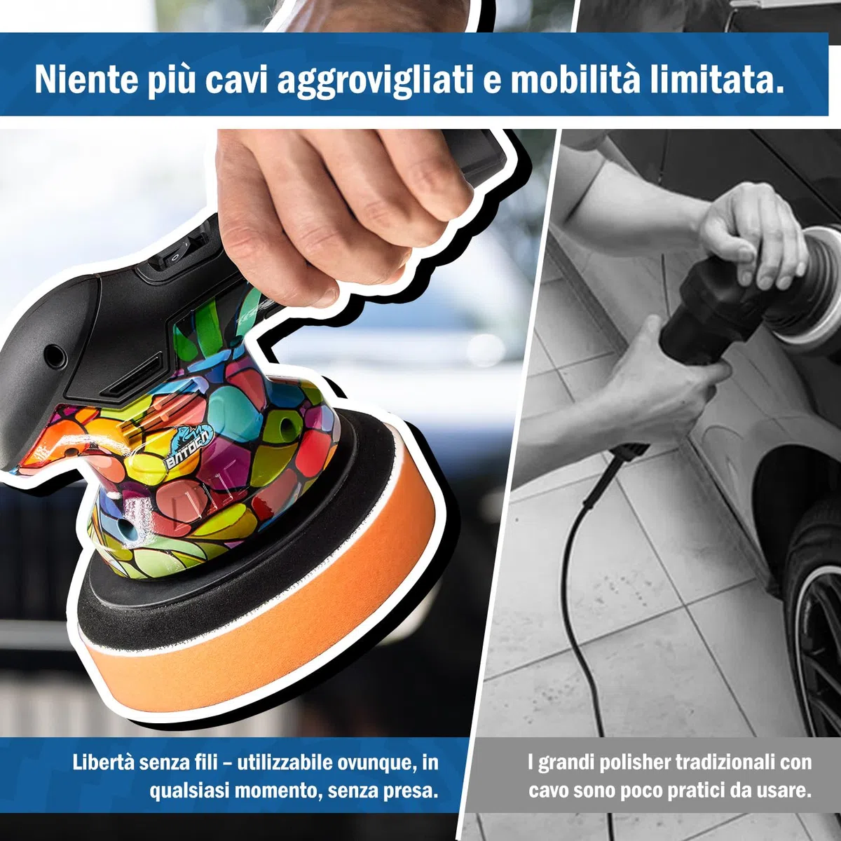 BATOCA S3 Lucidatrice Batteria per Auto,Compatto Macchina per lucidare​ Orbitale 5mm,2500-5000RPM,12V Batterie Lucidatore Portatile Set,Levigatrice Multiuso,lucidatura,Pulitore,Attrezzo per cerare