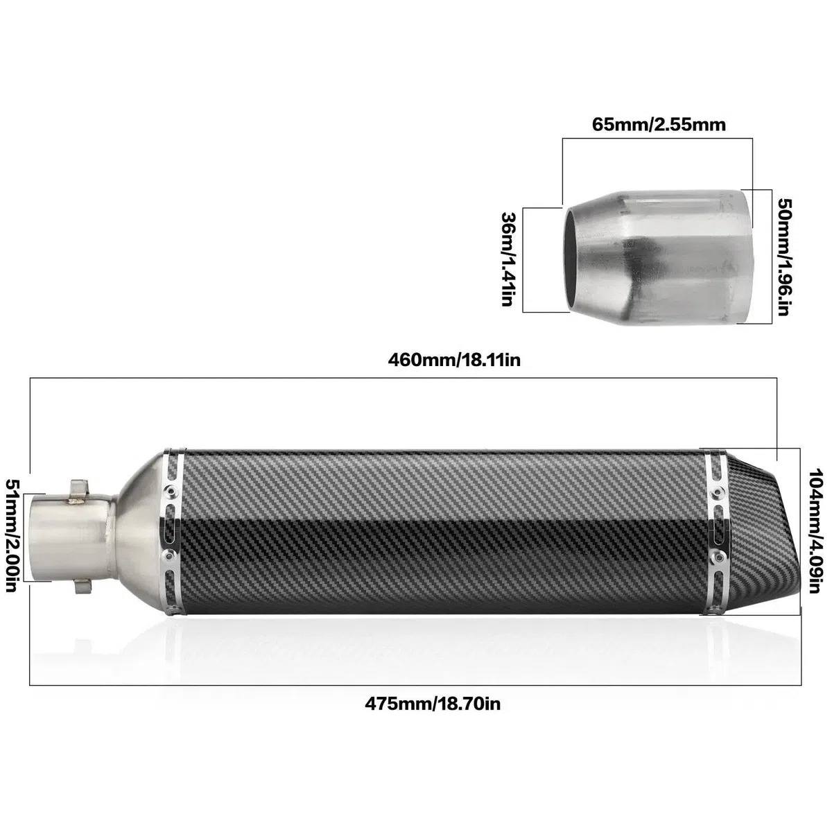 470 Millimetri di Scarico Moto Silenziatore Tubo Terminali di Scarico Tubo di Collegamento Marmitta Parti per Kawasaki per NINIA 650 Tmax 500 Tmax 530