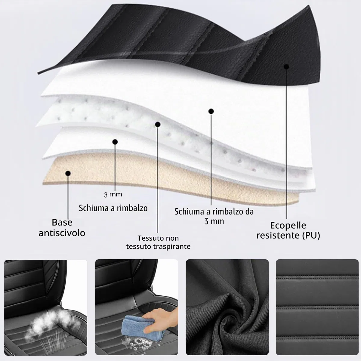 Coprisedili auto sedile anteriore set da 2 pezzi coprisedili auto in pelle universali per Mercedes Benz Classe B, Classe C, Classe E, GLB, GLK, GLC, GLE (nero)