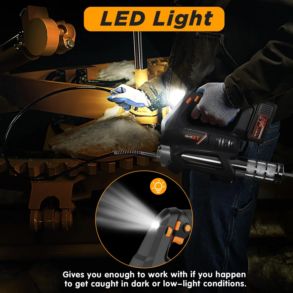 MAXXT Pistola per Grasso a Batteria, Ingrassatore Elettrico da 20V 20000 PSI con LED, Pistole per Grasso Kit Professionali Senza Fili con 4.0Ah Batteria e Caricabatterie