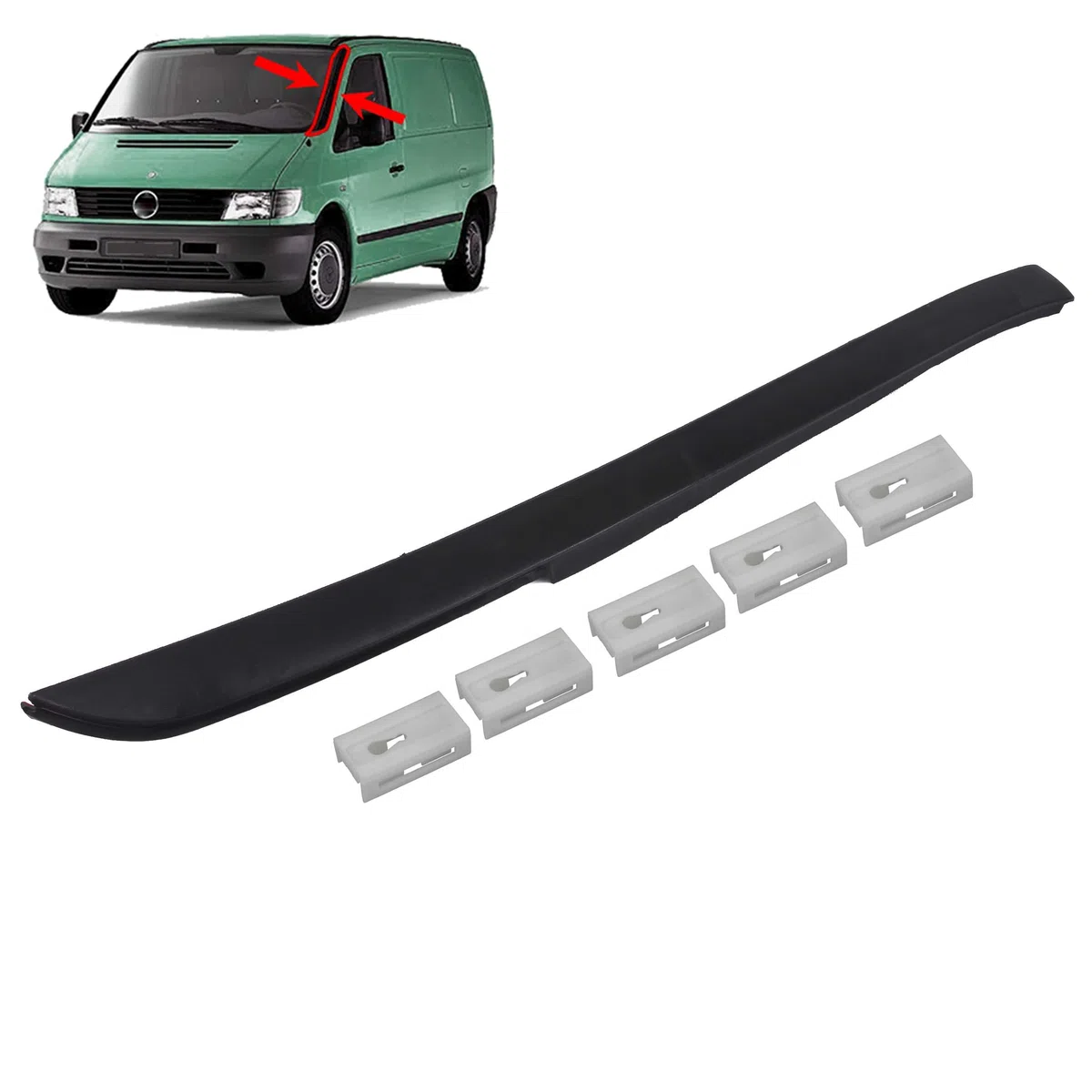 INLY - Mascherina decorativa per parabrezza anteriore sinistro + 5 clip compatibile con Vito W638 A6386980079 6386980079 (1996-2003)