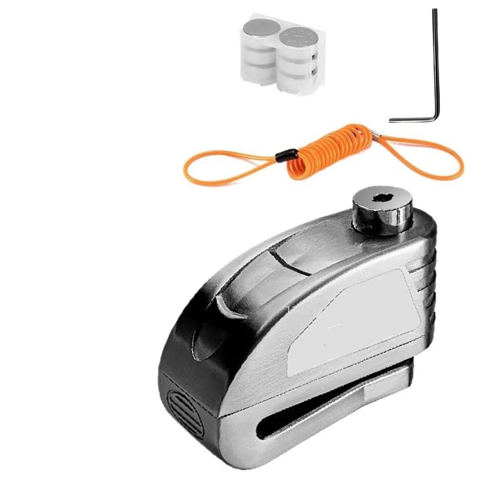 Bloccadisco Moto Blocco freno a disco Allarme moto antifurto 130db con cavo promemoria Serrature rotore bici scooter Blocco manubrio(DX19s-Silver)
