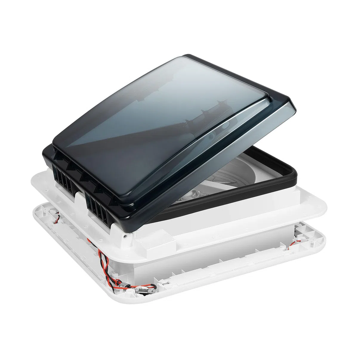 Camper lucernario, ventilazione insonorizzata con LED, 36 x 36 cm, ventilazione per camper, flusso d'aria 5 – 35 m³/min, IP68, impermeabile, per camper con dimensioni di apertura 11,02 x