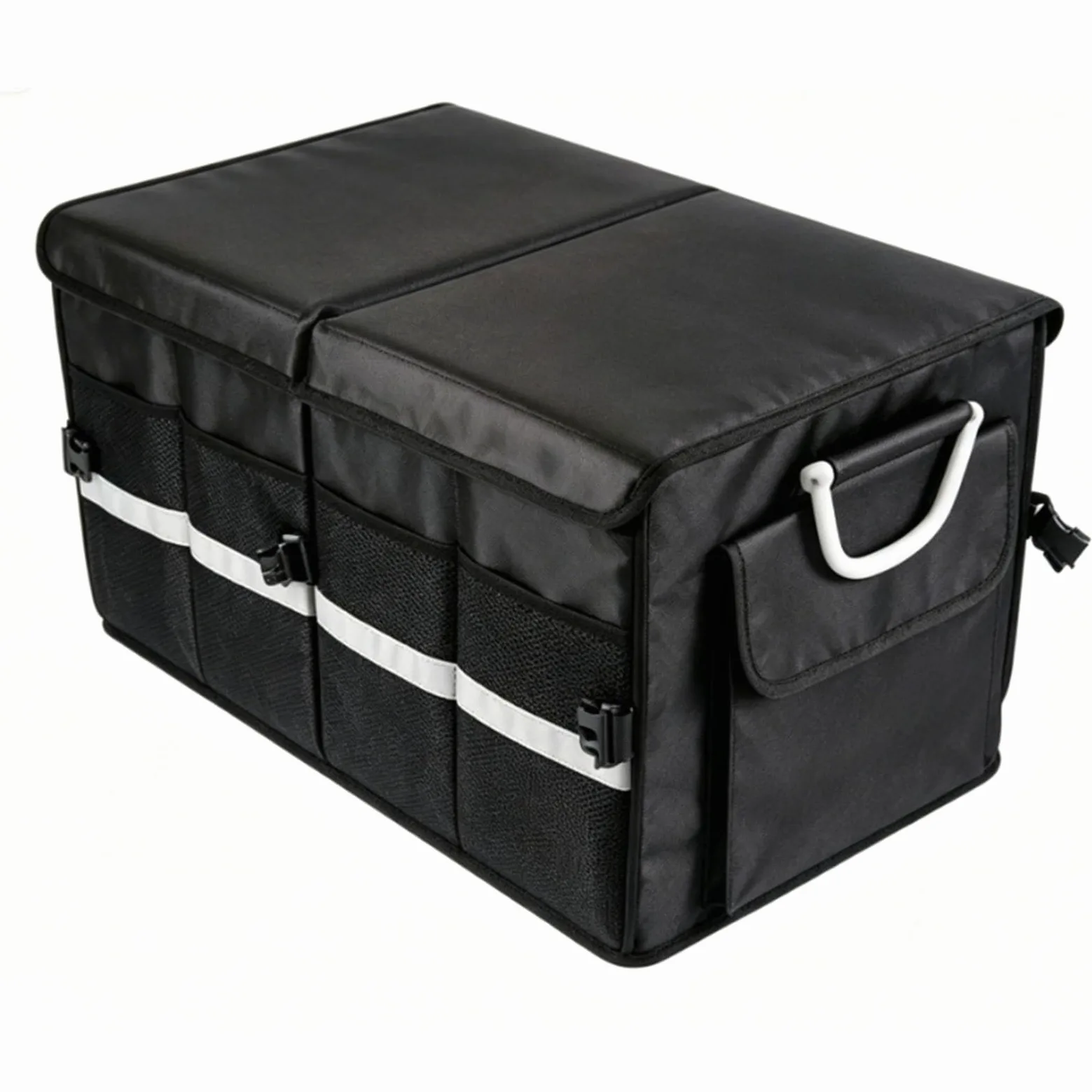 Organizer per Bagagliaio per Auto con Coperchio, Pieghevole in Tessuto Oxford Impermeabile da 55 Litri per Camion SUV Design Pieghevole a 3 (Senza scomparto per scarpe Nero grande 55 litri)