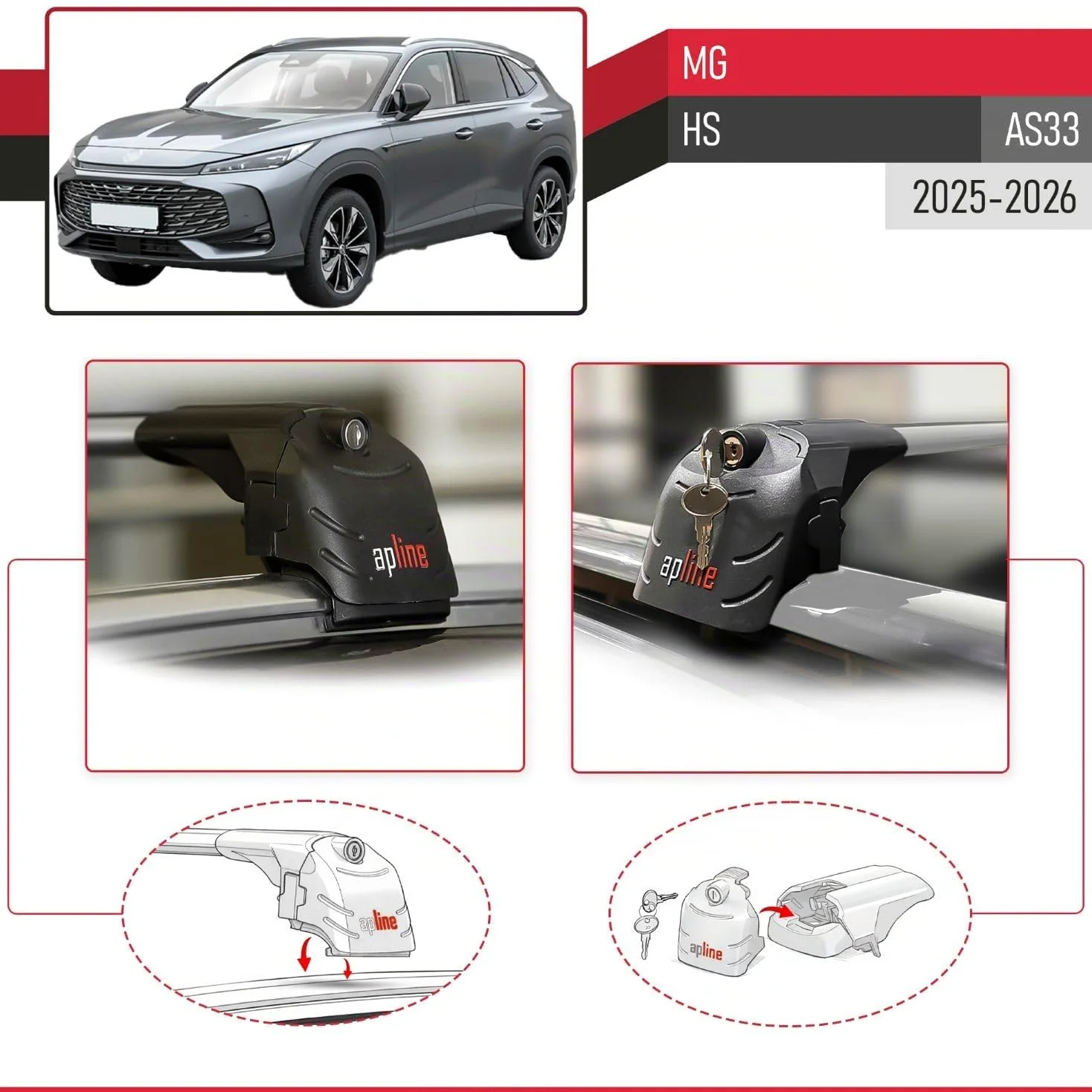Compatibile con MG HS (AS33) 2025-2026 Modello ACE-2 Barre Tetto Portapacchi Auto Barre Portatutto Grigio Alluminio 2 Barre