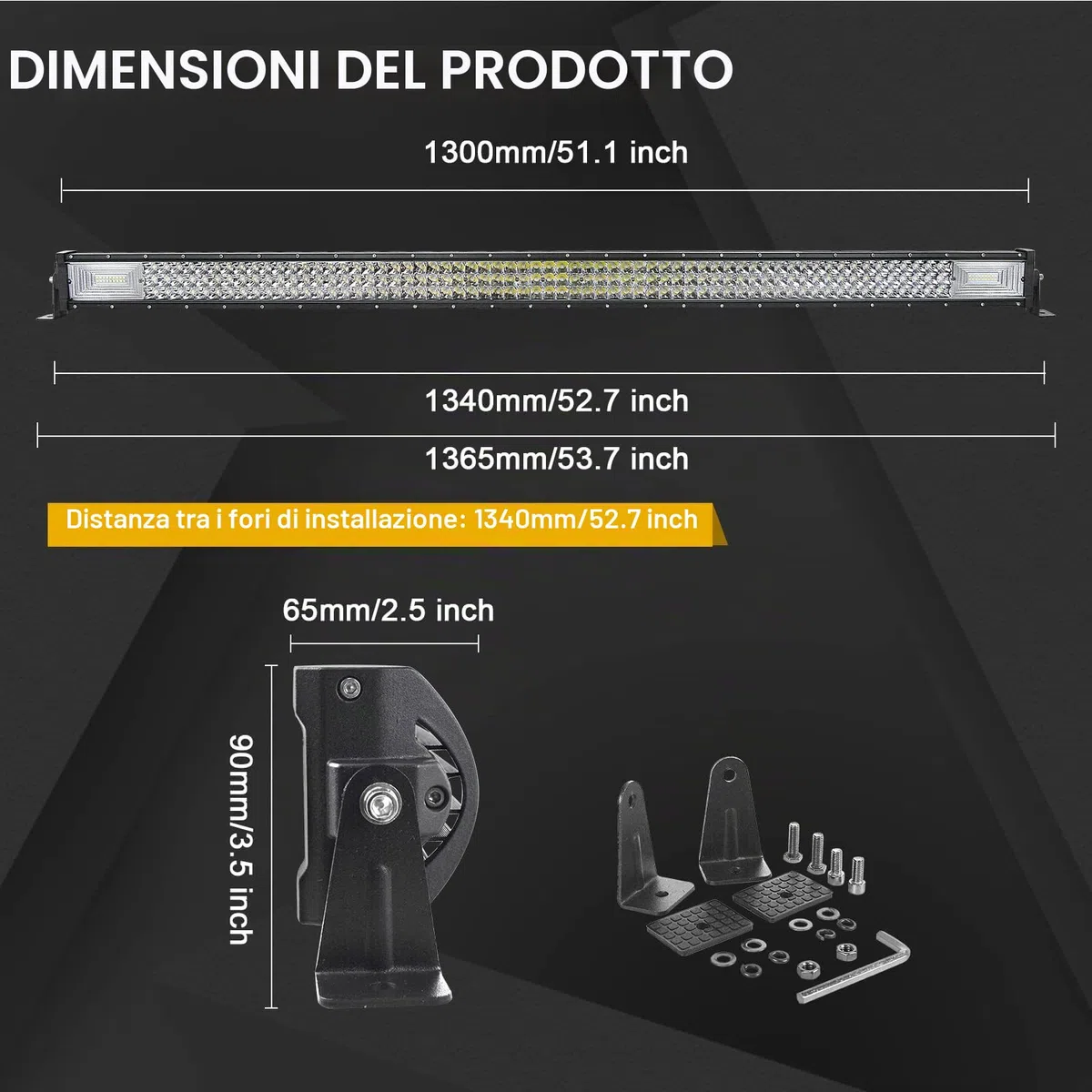 Willpower Barra LED 132cm 52 Pollici 675W + Fari LED 13cm 5 Pollici 72W + Cablaggio 12V 24V Faretti LED Faro da Lavoro LED Barra Luci LED per Fuoristrada Auto Trattore Camion 4x4 Barca ATV