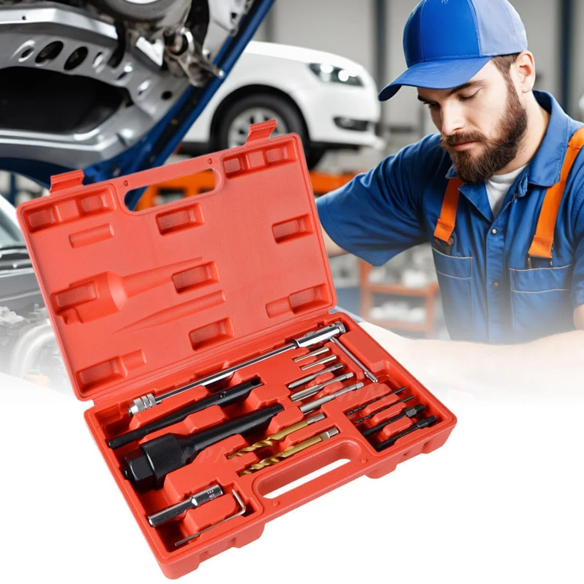 Strumento di rimozione della spina del motore, 16 pezzi M8 M10 con custodia, strumento di rimozione della spina del motore, per professionisti tecnici garage manutenzione stagionale