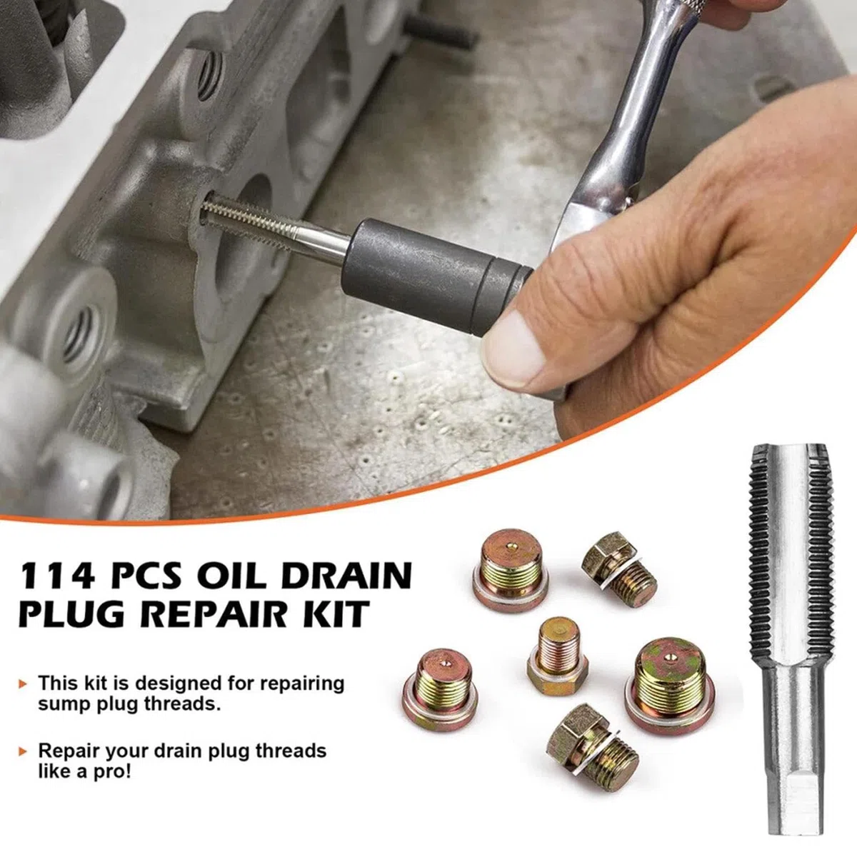 Kit Riparazione Tappo Scarico Olio 114 Pezzi Per Ripristino Filetti Spanati | Kit Riparazione Filetti Coppa Olio Per Moto Macchina Punzonatura Barca Carico Antivibrazione Mon