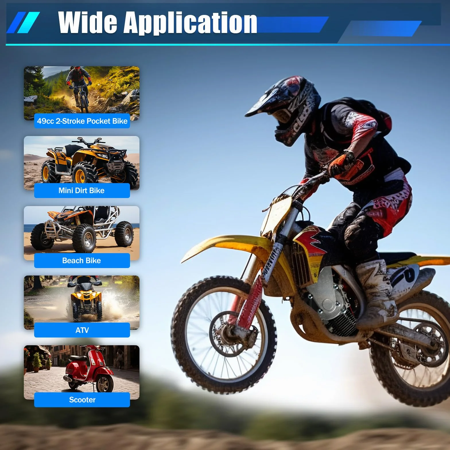 Motore 49cc 2 tempi per minimoto, mini moto da cross, mini quad, motore a benzina raffreddato ad aria in alluminio con 3 CV (2,2 kW), adatto per mini dirt bike, beach bike, ATV o scooter