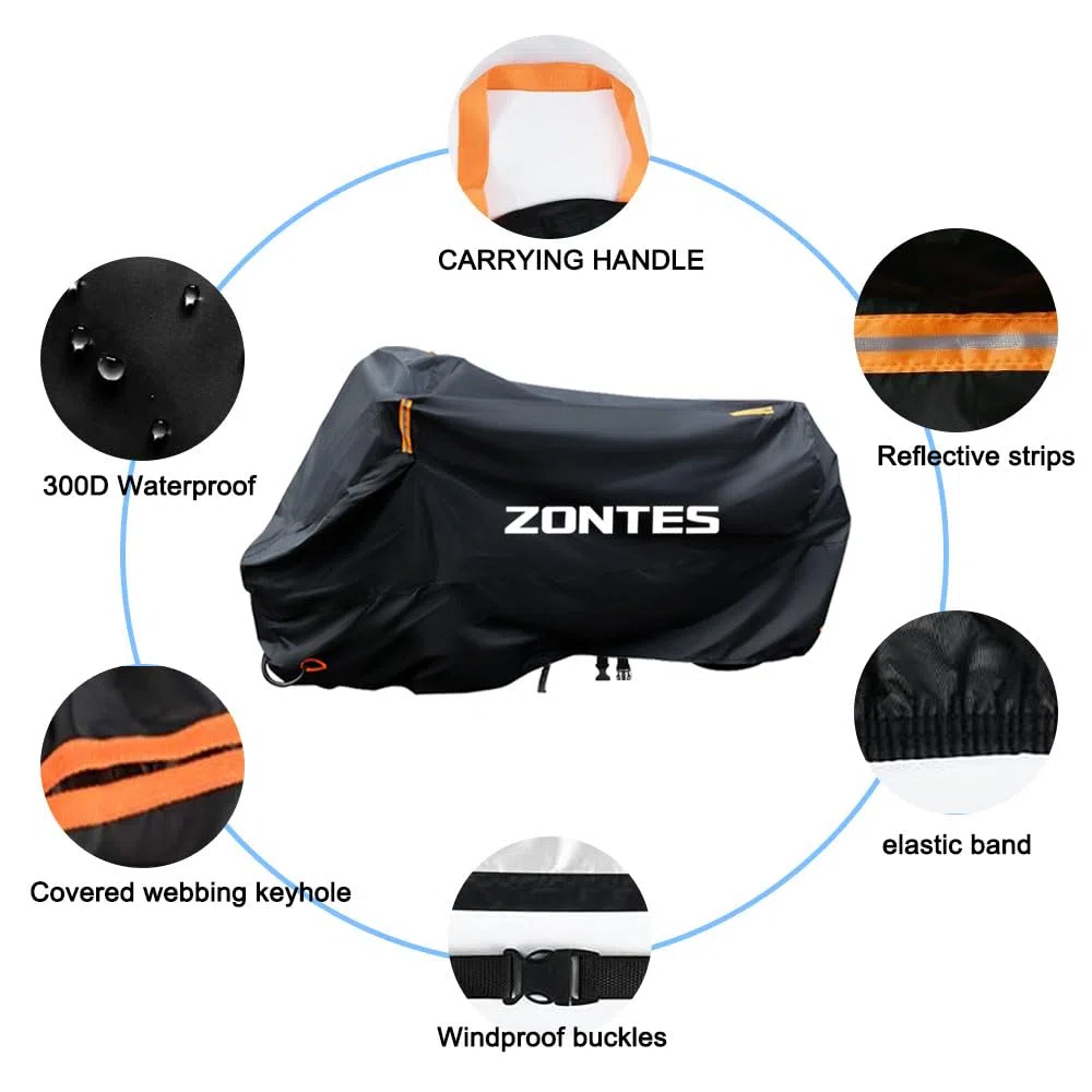 Telo coprimoto impermeabile antipolvere antipioggia antivento anti escrementi di uccelli strisce riflettenti 210D poliestere antifurto per scooter ZONTES 368g G1-125 368G (295 * 110 * 140cm)