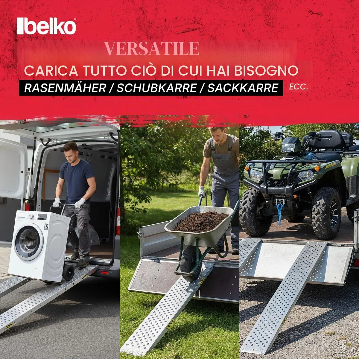 Belko 2 rampe di carico 400 kg, portata 160 x 23 cm, non pieghevoli, in acciaio zincato, antiscivolo, perforate, per auto, moto, quad, ATV, rimorchio, rampa di carico