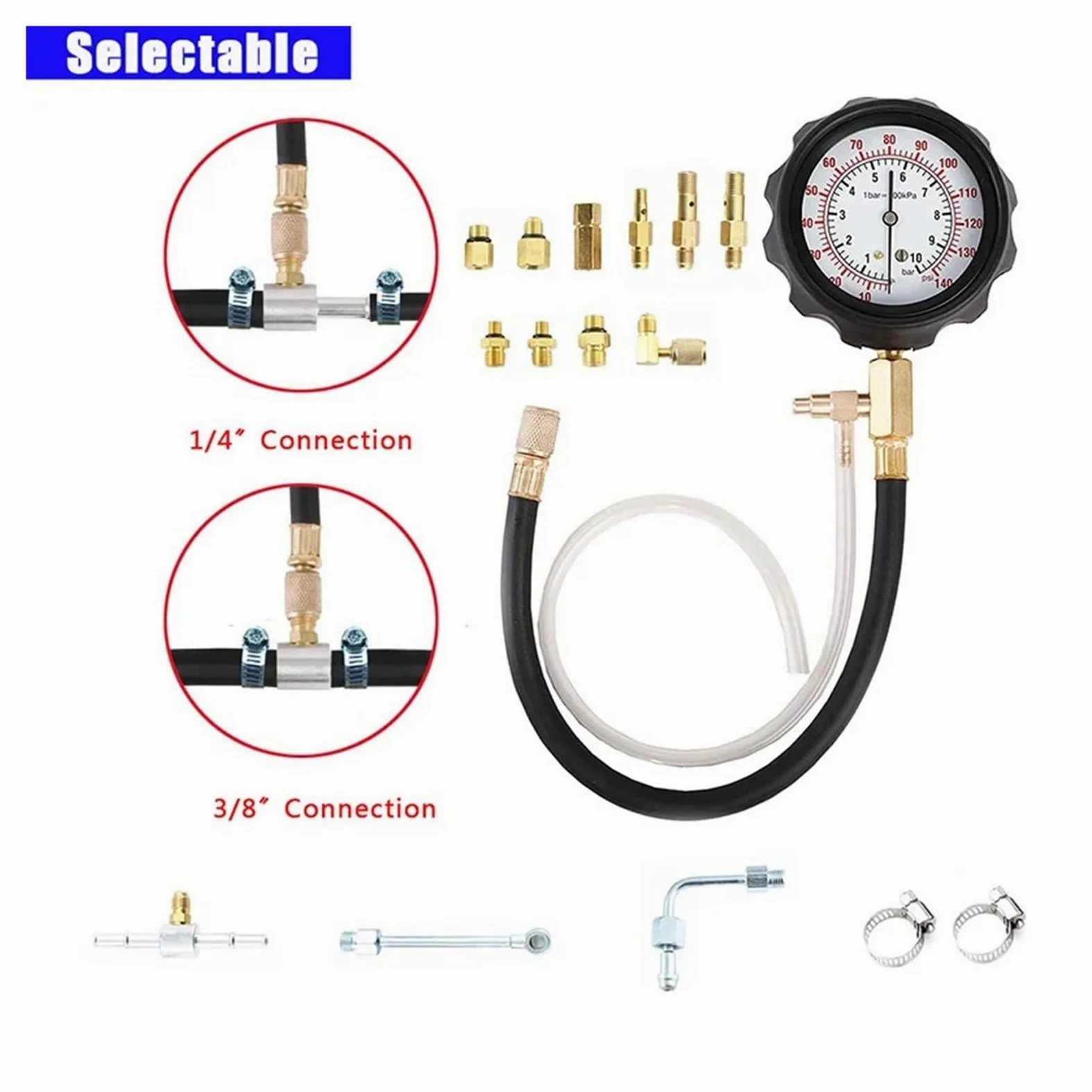 Kit Di Strumenti Diagnostici For Misuratore Pressione Della Pompa Iniezione Del Carburante 0-140PSI, Set For Tester For Benzina Motore For La Maggior Parte Delle Auto Abbastanza Accurato(No Box)