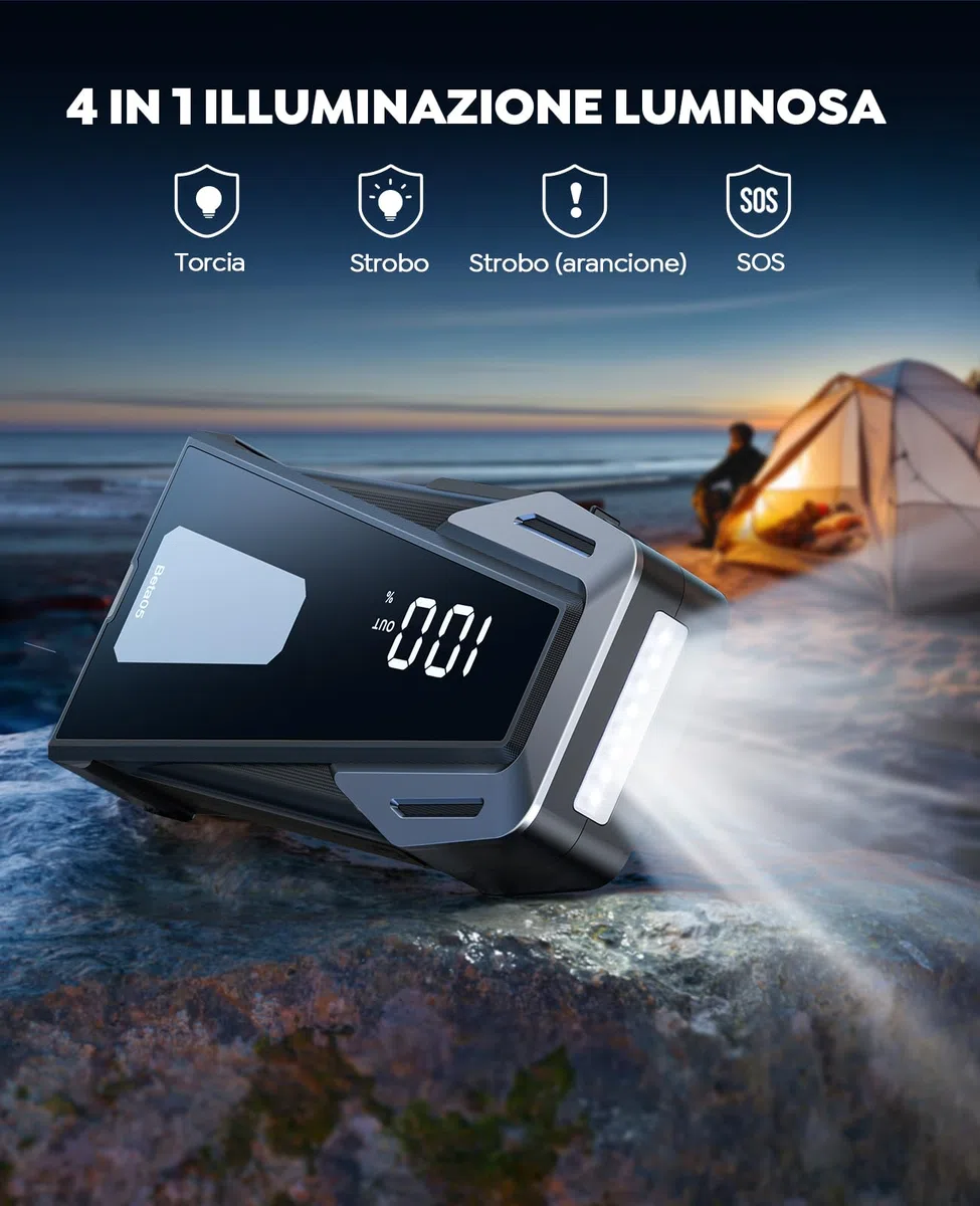 Booster Avviamento Auto da 5000A, 23800mAh Avviatore Batteria Auto per Tutti i Motori a Gas o 10.0L Diesel, Avviatore Emergenza per Auto/Moto con Torcia Portatile, Ricarica USB Rapida e 160W CC