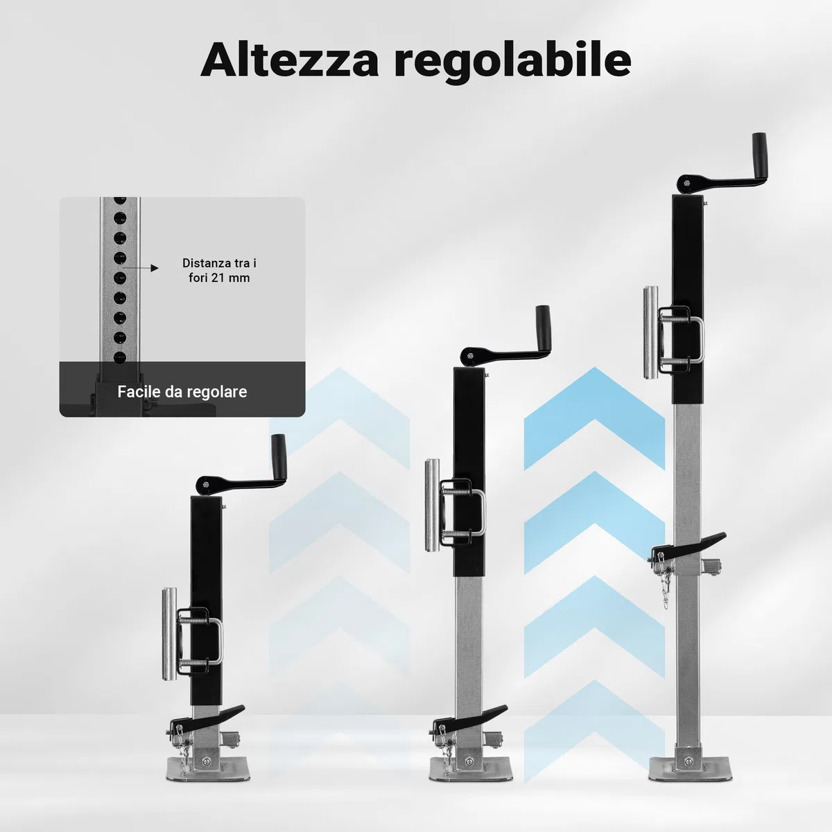 Wiltec Piede stabilizzatore per rimorchi roulotte, max 900 kg, regolabile in altezza con manovella, con pedale e perno di sicurezza
