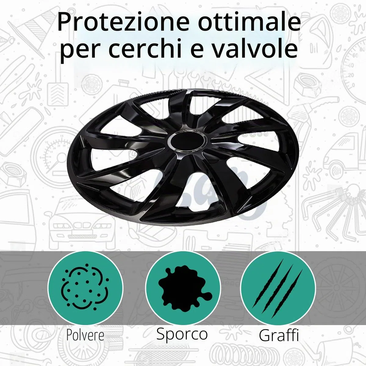 Copricerchi STIG nero, 17 pollici, set da 4 pezzi