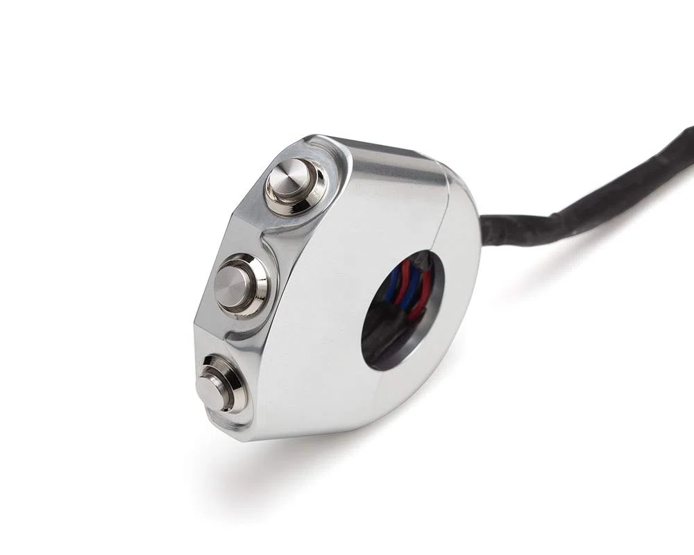 Pulsantiera per manubrio moto da 22 mm, in alluminio billet, 3 pulsanti