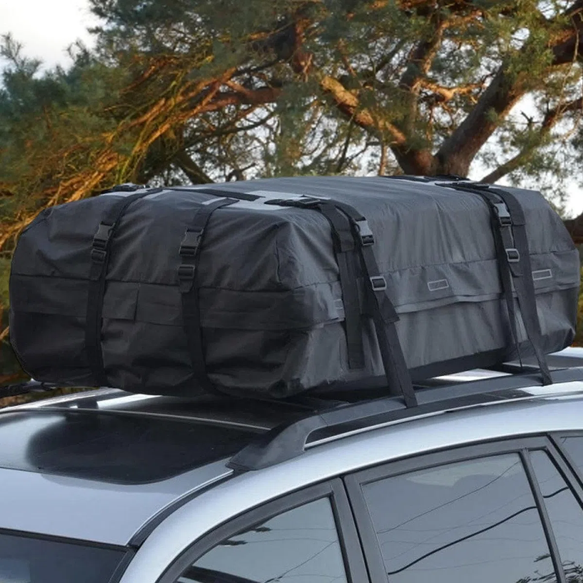 Borsa da carico impermeabile - Case di tetto flessibile da 15 piedi cubi | organizzatore superiore per auto in tessuto Oxford, contenitore per bagagli da viaggio pesante con cinturino rinforzato |