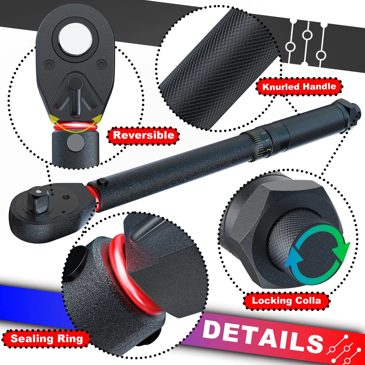 Chiave Dinamometrica 1/4'' 3-33 Nm Set, Bici, Auto e Moto Set Chiavi Dinamometriche, Nero