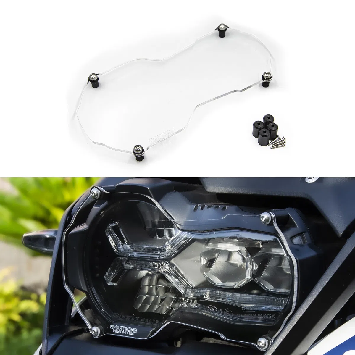 Protezione faro compatibile per BMW R 1200 GS R 1250 GS LC ADV STD LENTE DI PROTEZIONE FARO ANTERIORE 5MM sistema ''togli&rimetti''