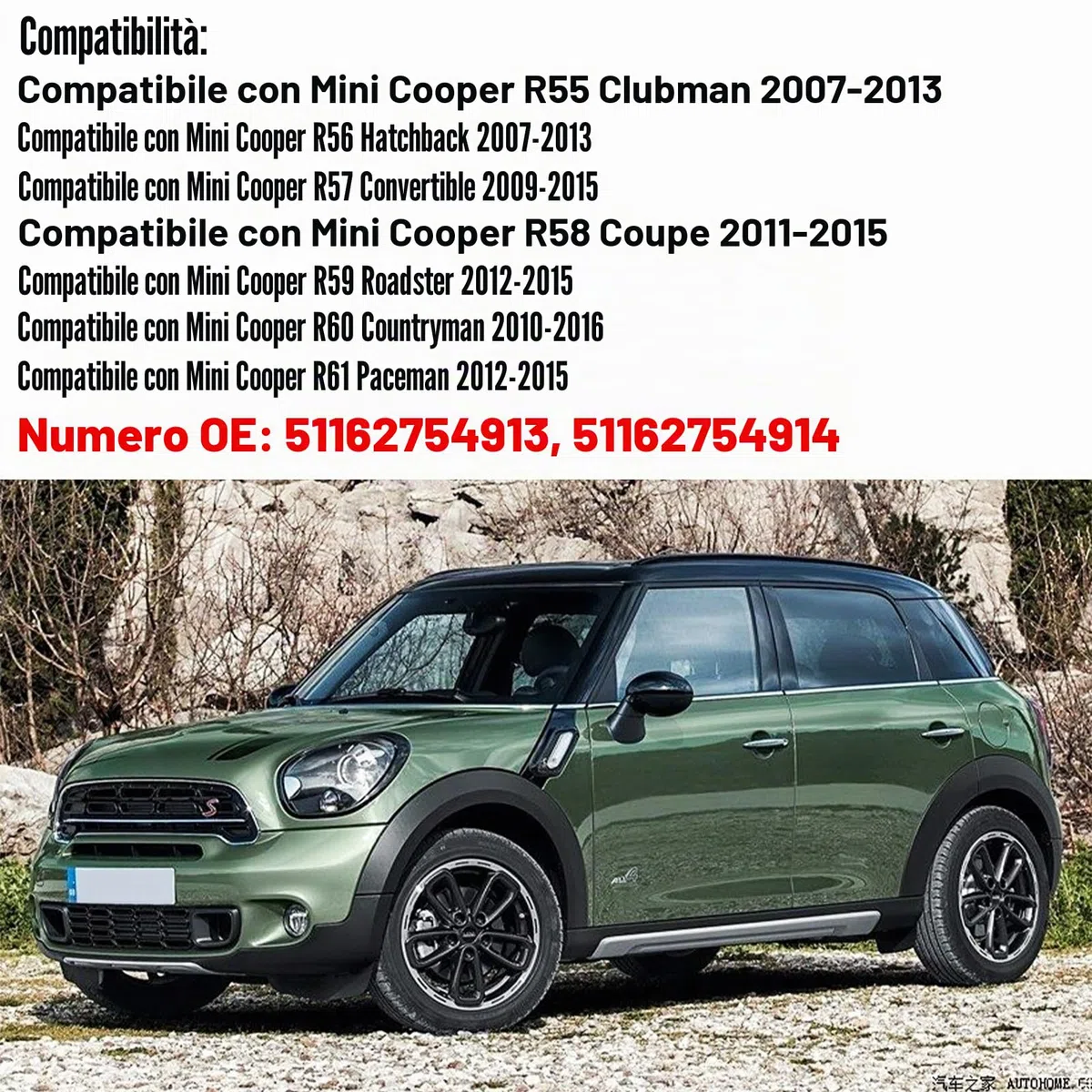 TTCR-II 2 PCS Calotte Specchietti Compatibile con Mini Cooper R56 Copri Specchietti R55 R56 R57 R58 R59 R60 R61 Calotta Specchietto 2007 2008 2009 2010 2011 2012-2015 (Specchio pieghevole manuale)