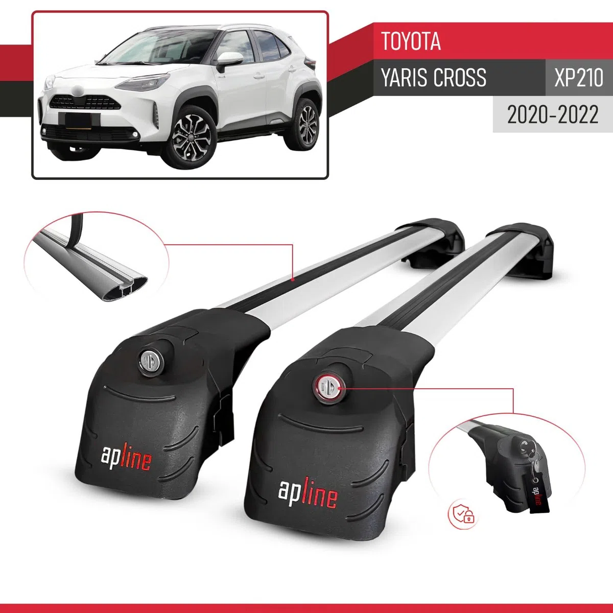 Compatibile con Toyota Yaris Cross 2020-2025 Ace-2 Barre Tetto Portapacchi Auto Barre Portatutto Grigo Alluminio 2 Barre