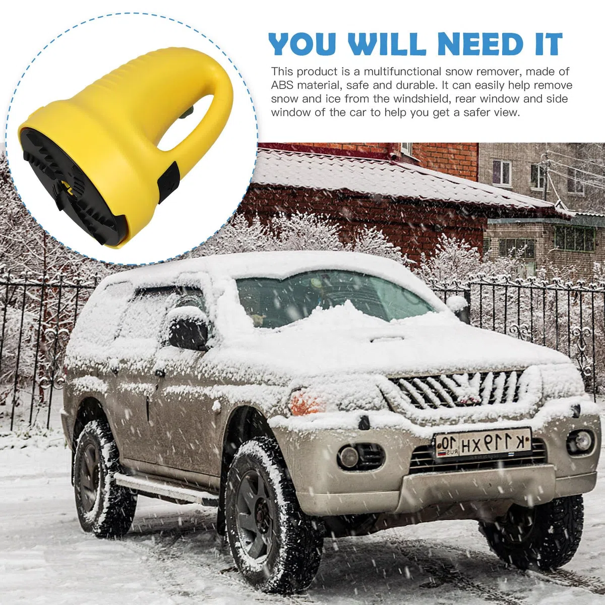 GLEAVI Raschiaghiaccio per Parabrezza Auto in ABS Giallo Portatile Pala Efficiente per Rimuovere Neve e Ghiaccio, per Uso Invernale su Veicoli