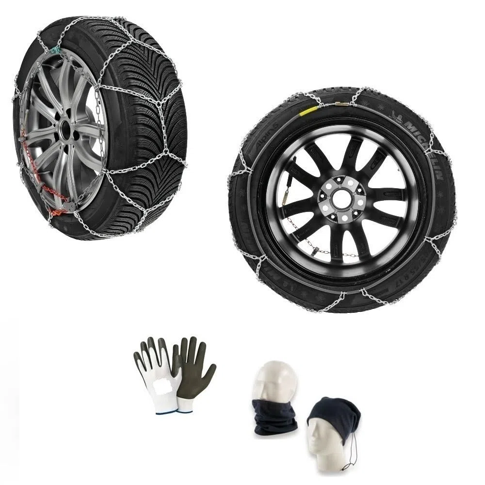 1 PAIO DI CATENE DA NEVE PER AUTO GOMMA 235/45 20" CERCHIONE 20" CATENA CON MAGLIA 16MM OMOLOGATE PER PNEUMATICI SU STRADA GHIACCIO CAVO IN ACCIOIO ANTIRUGGINE