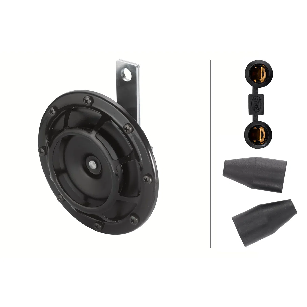 HELLA Clacson,HEAVY DUTY HORN B133,24V,110dB(A),Gamma frequenze,500Hz,Tono alto,elettrico,Colore alloggiamento/sede,nero,Attacco piatto ad innesto,Quantità,1,3AF 003 399-071