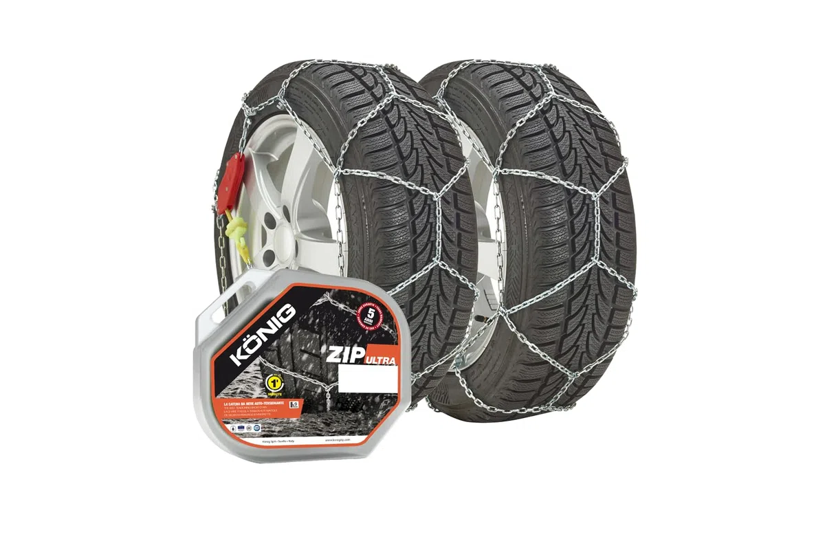 KÖNIG Catene da Neve Zip Ultra 9 gr. 80 per Auto, Maglie da 9 mm Autotensionanti per Pneumatici 205/70/13, Trazione su Ghiaccio e Neve con Omologazione ÖNORM V5117
