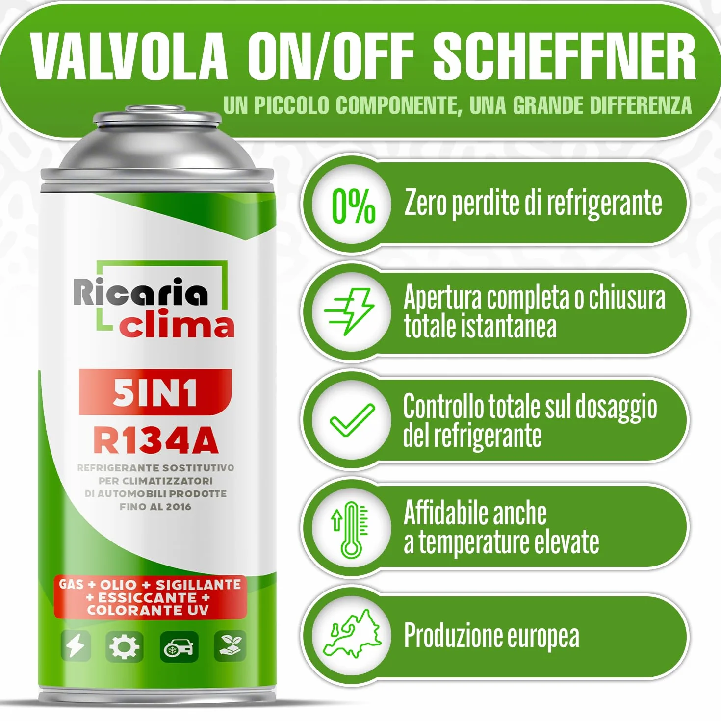 5-in-1 R1234yf x5 – Refrigerante per climatizzatori auto + tubo e adattatore YF – Applicazione rapida – Protegge il compressore – 235 g per confezione