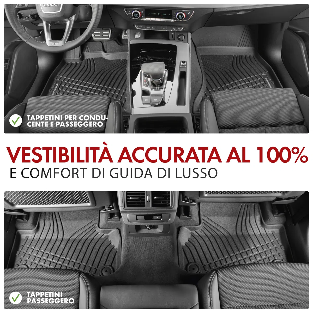 WALSER tappetini premium per auto compatibili con Audi A4 B9/Allroad B9/Avant B9 2015-2024, A5 Sportback 2016-Oggi, tappetini in gomma per auto 100% su misura - made in EU