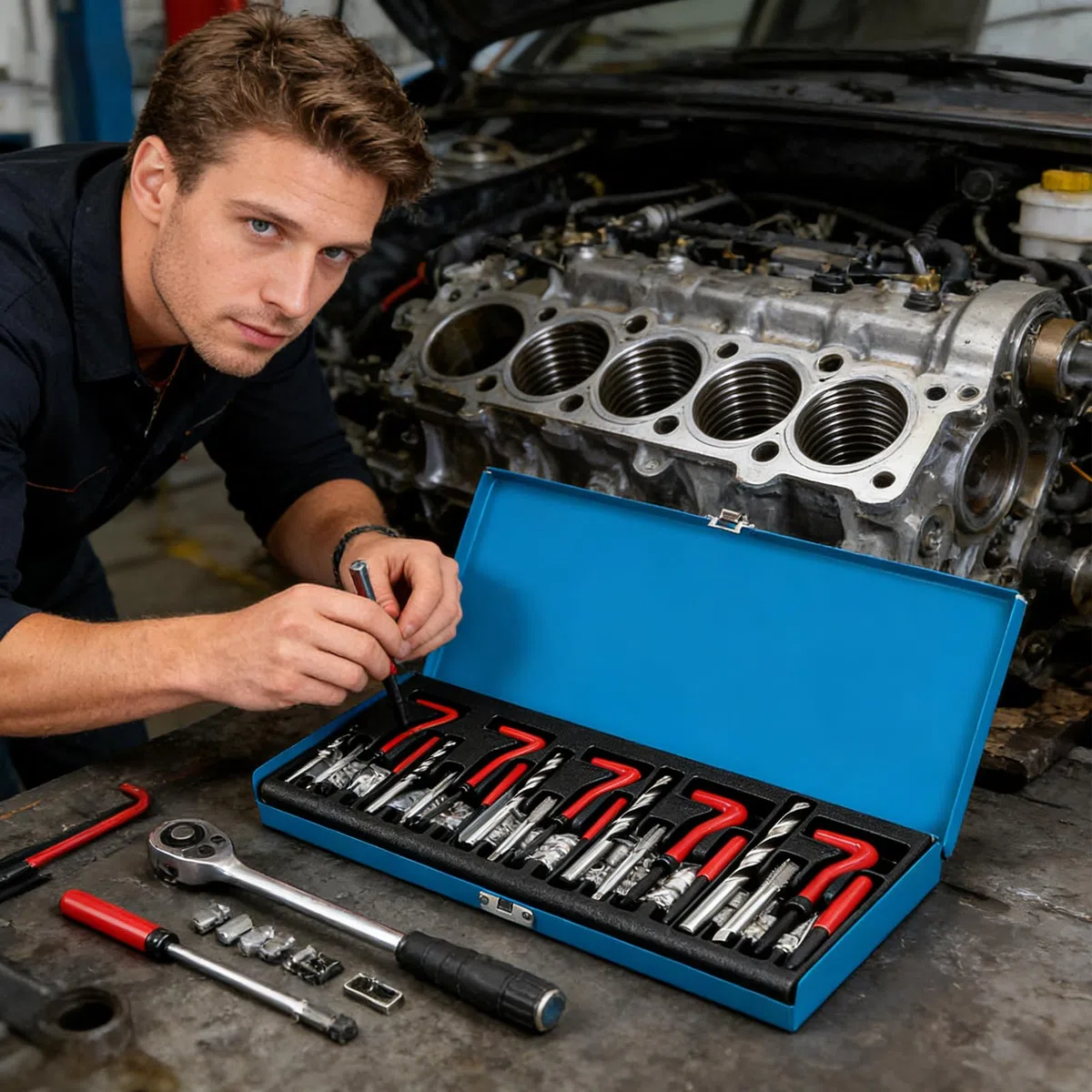 Attrezzi per riparazione piccoli motori Gadget Manutenzione Filetti | Kit attrezzi per installazione motori con inserto per punta elicoidale per Trattori, Camion, SUV, Rimorchi,