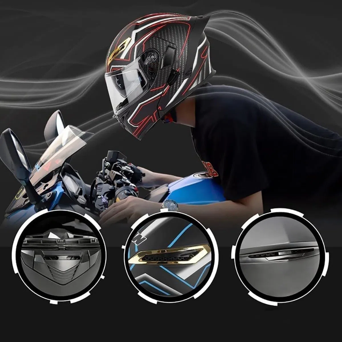 Modulari Bluetooth Casco Moto Omologato ECE Casco Anteriore Ribaltabile Adulti Uomo Donna con Doppia Visiera, Microfono Altoparlante Riduzione del Rumore Bluetooth Multifunzionale