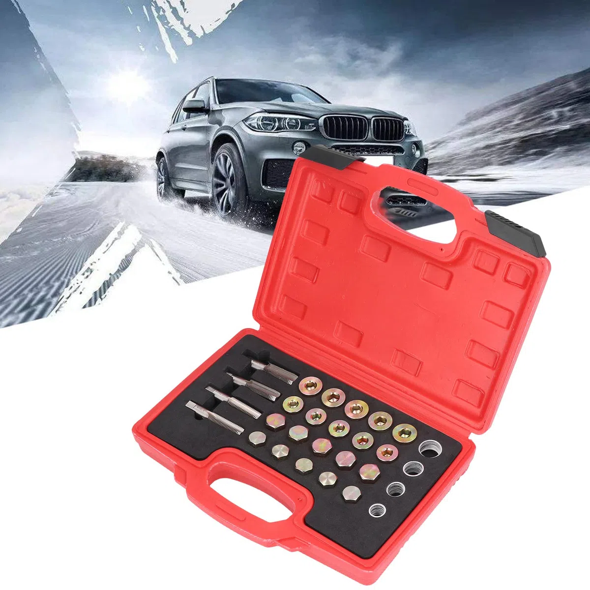 Srliya Kit di Riparazione Filettatura Coppa Olio Kit di Riparazione Filettatura Tappo Coppa Olio 64 Pezzi M13 M15 M17 M20 con 40 Rondelle 20 Tappi di Scarico 4 Rubinetti per